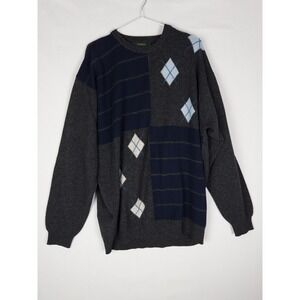 Peter Scott Argyle Sweater Mens XL Pullover Black Preppy 100% Lambswool Scotland